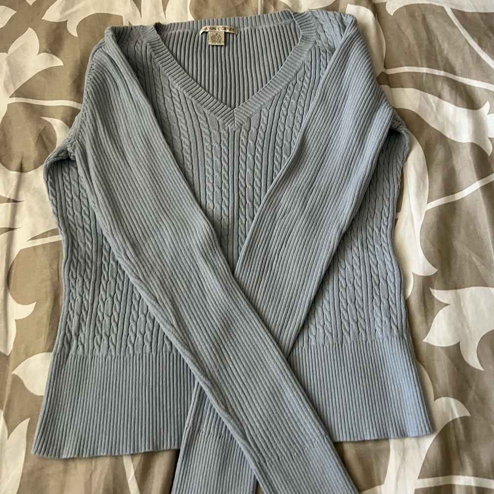 Casual Corner Medium Baby Blue V-neck Sweater.